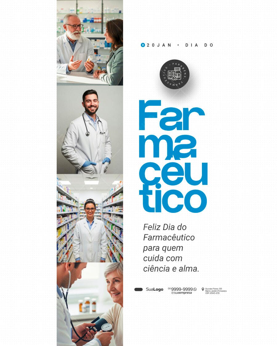 Flyer para Dia do Farmacêutico 20 de Janeiro PSD Editável