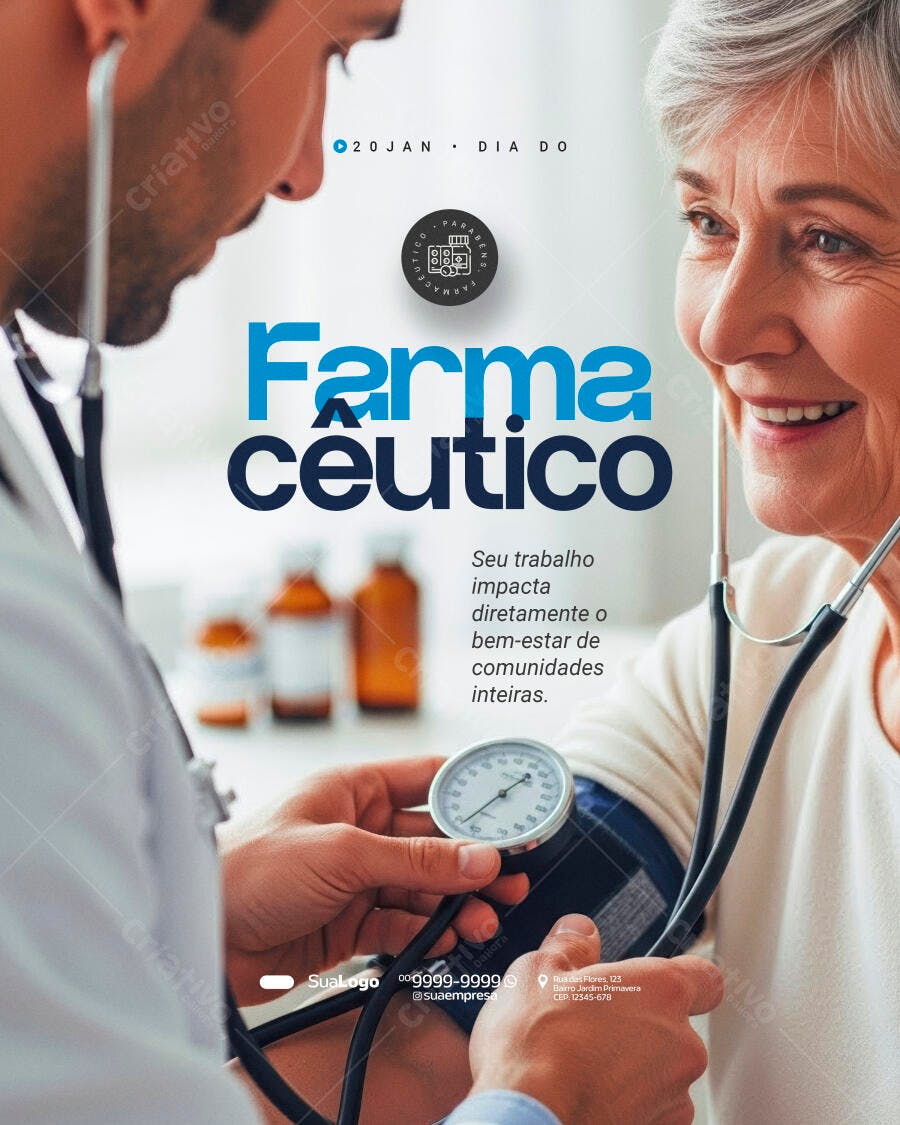 Flyer Dia do Farmacêutico Profissional e Cuidado ao Paciente PSD Editável