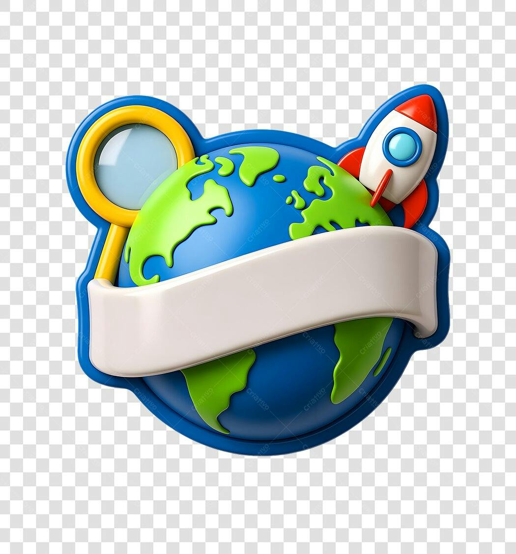 Selo 3D Globo Pesquisa Foguete Tecnologia PNG com fundo transparente