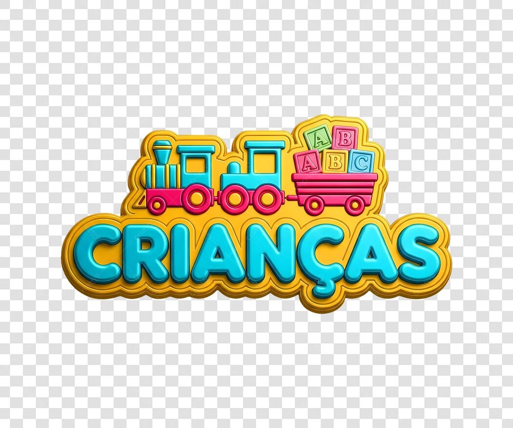 Elemento Grafico 3D Criancas Trezinho Blocos Letras Coloridos Azul Rosa Amarelo PNG com fundo transparente