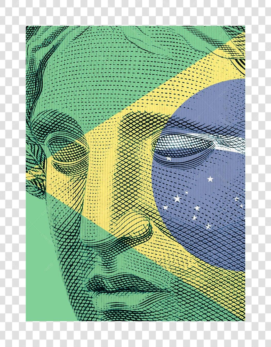 Ilustração Rosto Brasileiro Bandeira Nacional Verde Amarelo Azul PNG com fundo transparente