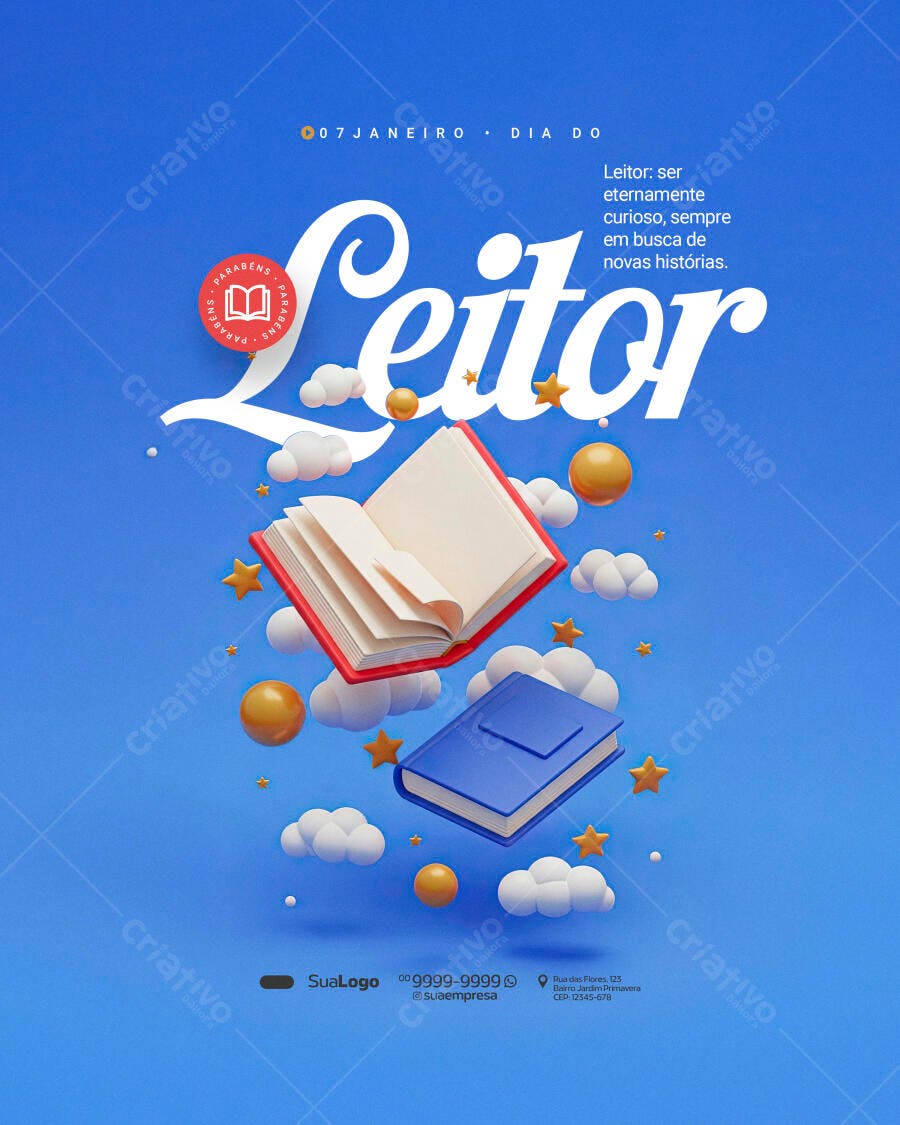Flyer Dia do Leitor 07 Janeiro PSD Editável