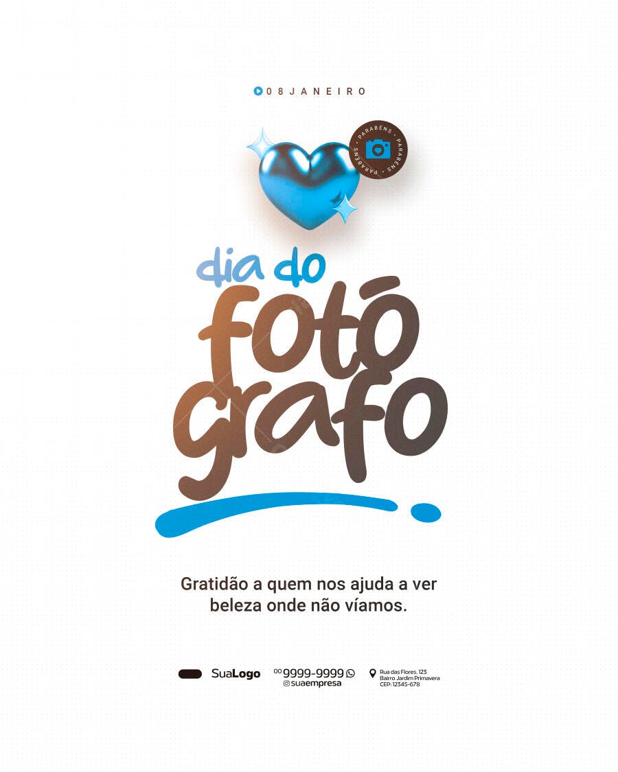 Flyer Dia do Fotógrafo 08 de Janeiro PSD Editável