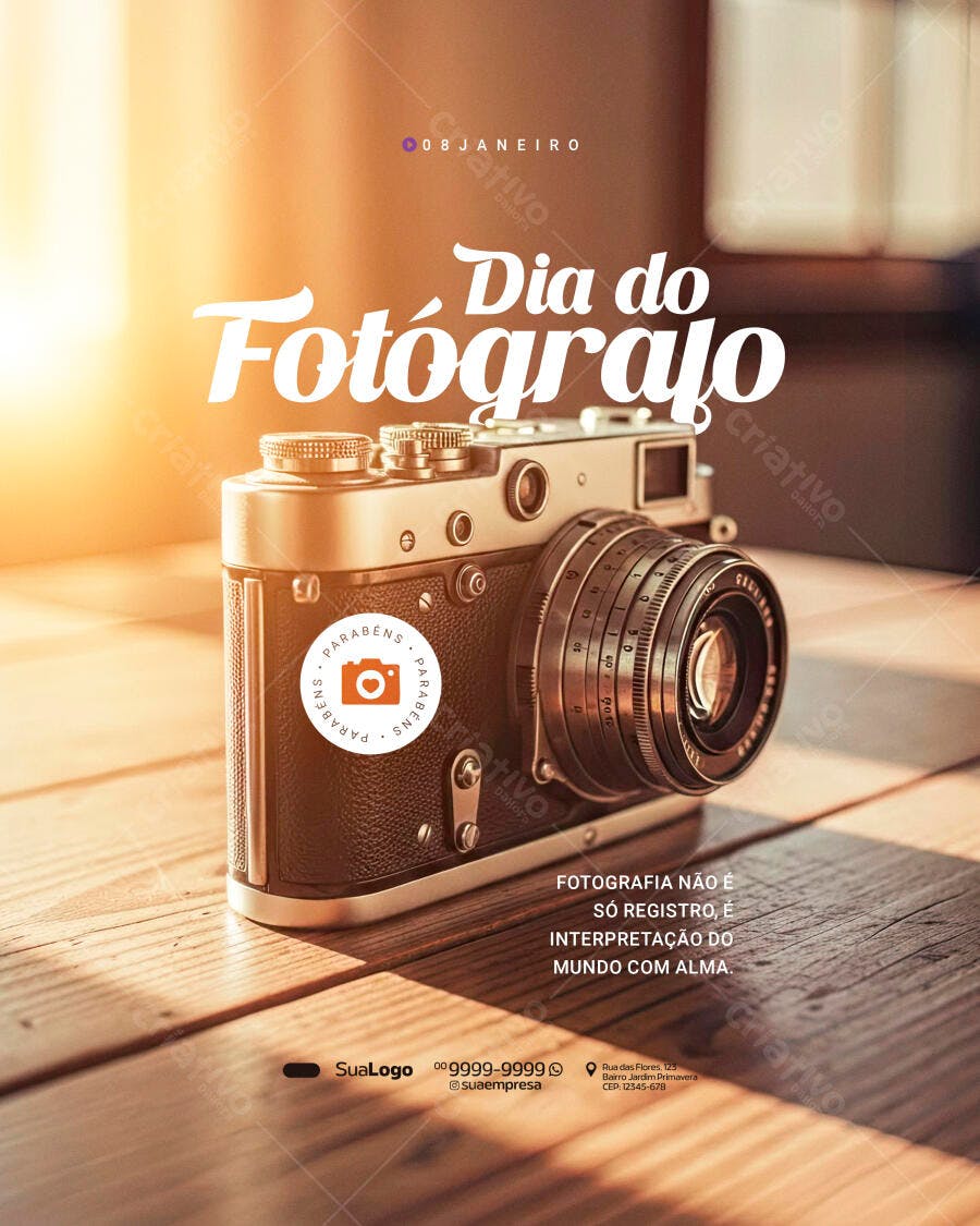 Flyer Dia do Fotógrafo Câmera Retrô Profissional PSD Editável
