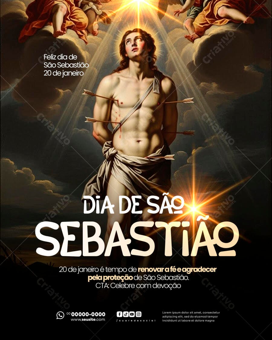 Flyer São Sebastião Martírio Fé e Devoção 20 de Janeiro PSD Editável