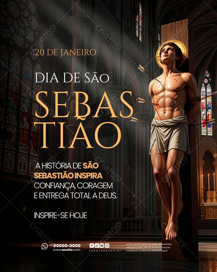 Flyer Igreja Dia de São Sebastião 20 de Janeiro PSD Editável
