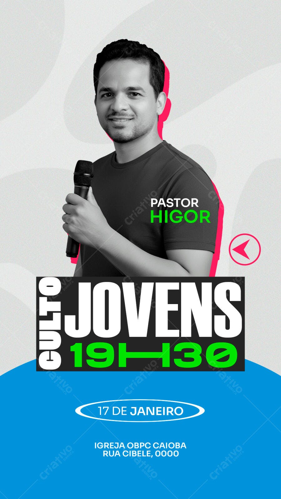 Flyer para Culto Jovens com Pastor Higor PSD Editável
