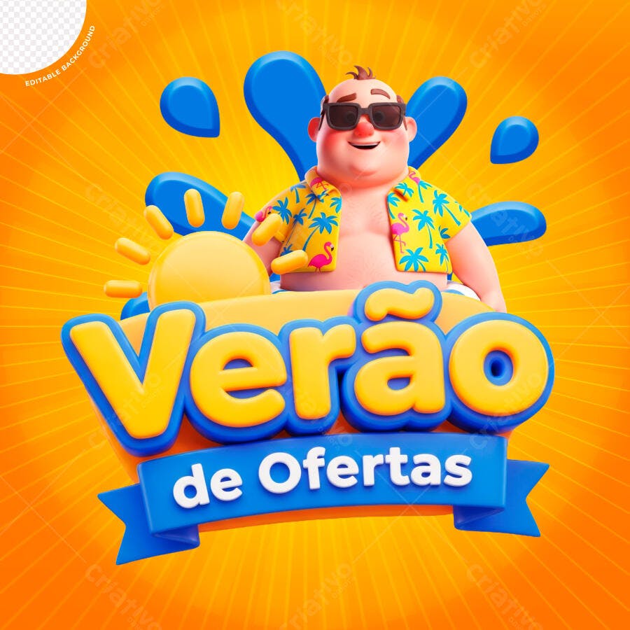 Flyer Verão de Ofertas Homem de Camisa Havaiana e Óculos PSD Editável