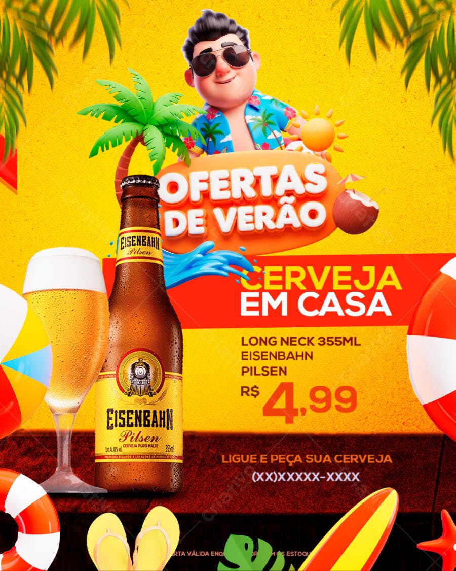 Flyer Ofertas de Verão Cerveja em Casa Eisenbahn Pilsen PSD Editável