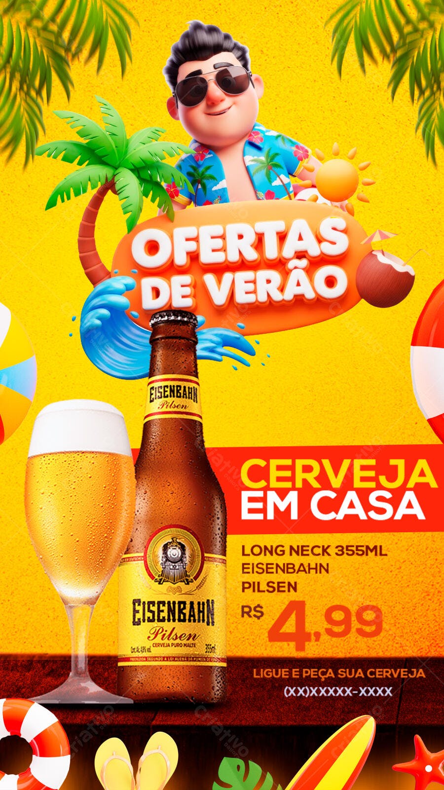Flyer Ofertas de Verão Cerveja Eisenbahn 3D Homem Óculos PSD Editável