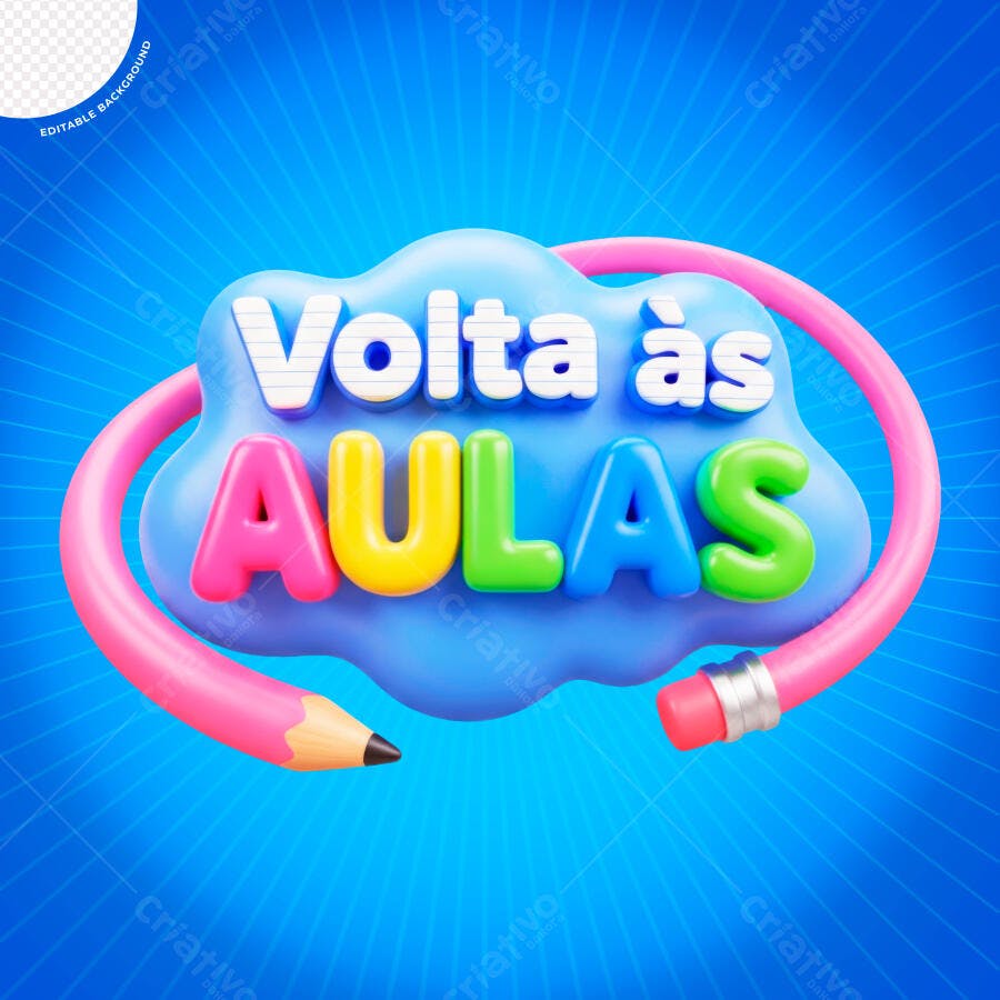 Elemento Gráfico 3D para Volta às Aulas com Lápis Rosa PSD Editável