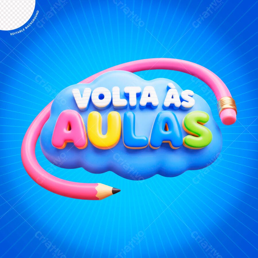 Flyer Volta às Aulas 3D com Lápis Rosa PSD Editável