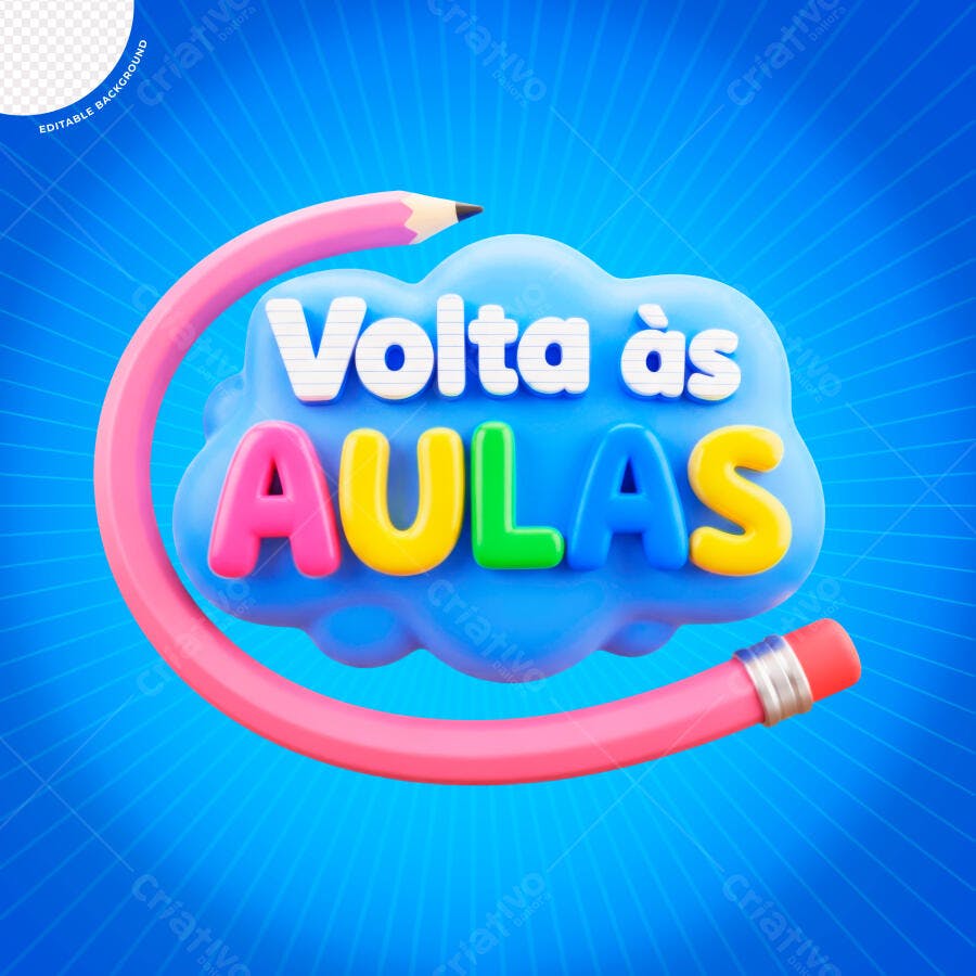 Recurso 3D Volta às AULAS Lápis Rosa PSD Editável