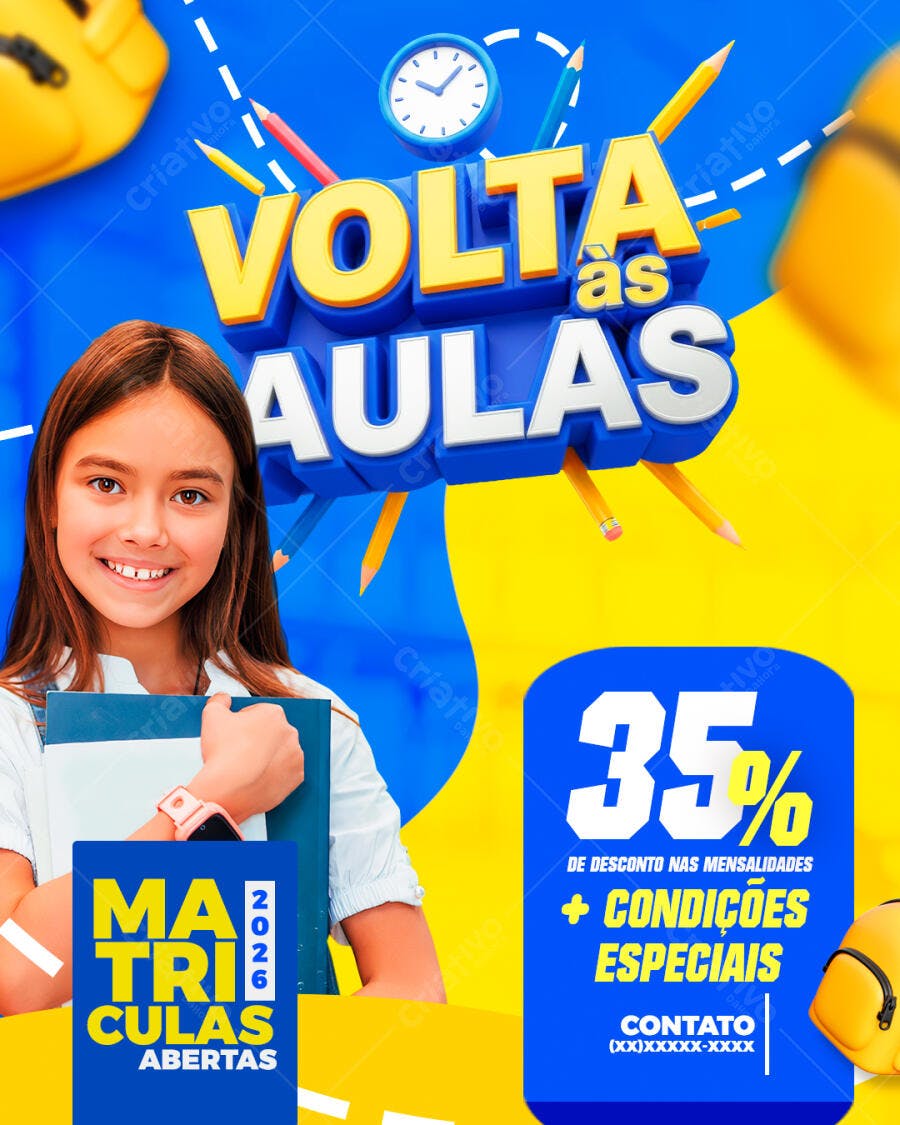 Flyer Volta às Aulas Matrículas Abertas 2026 PSD Editável
