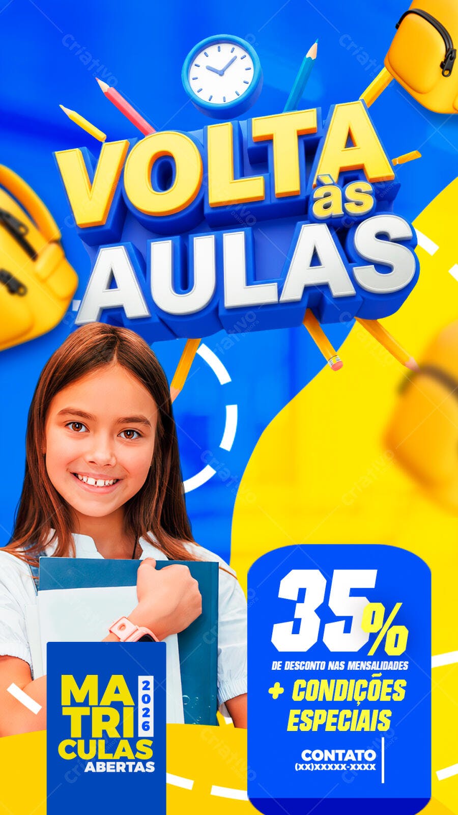 Flyer Volta às Aulas MATRÍCULAS ABERTAS PSD Editável