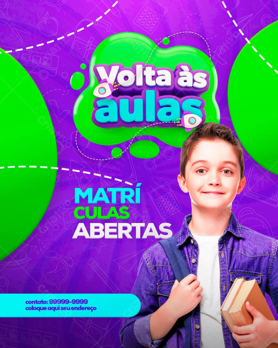 Flyer Volta às Aulas Matrículas Abertas PSD Editável