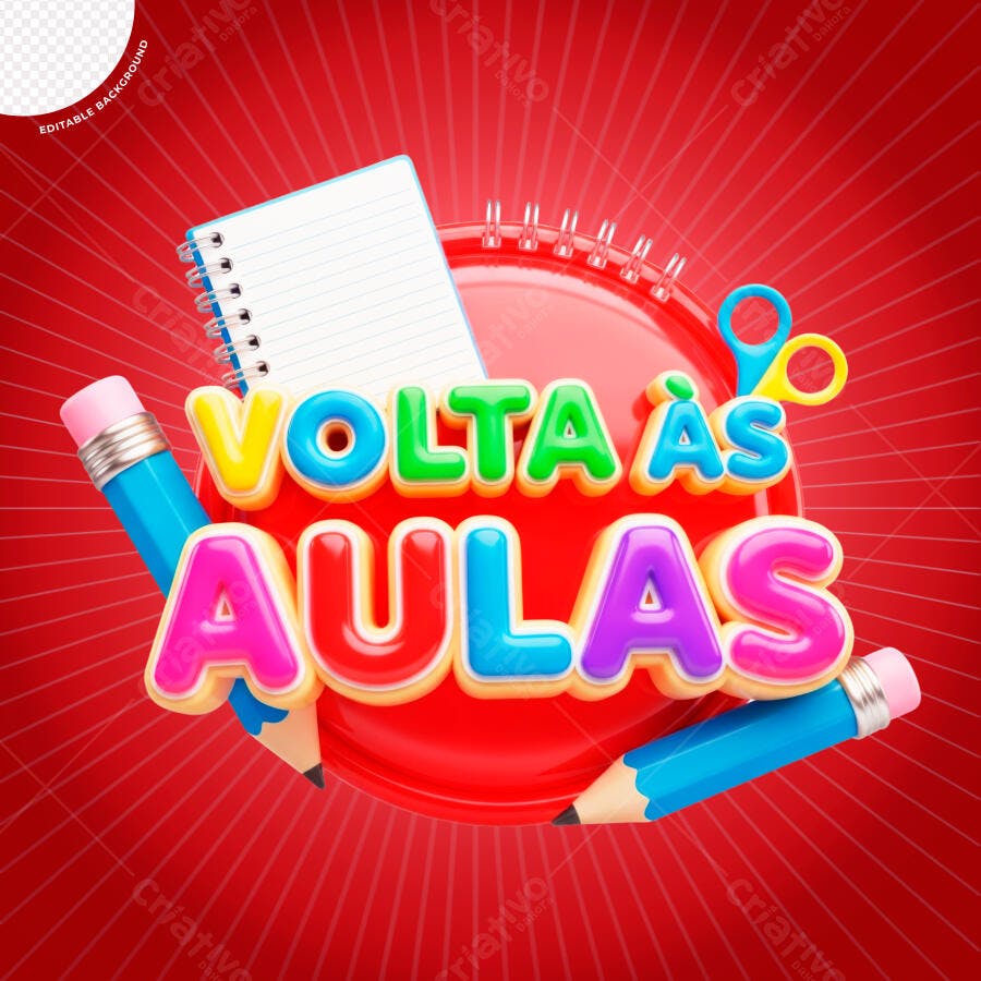 Arte Gráfica Volta às Aulas Escolar com Caderno PSD Editável