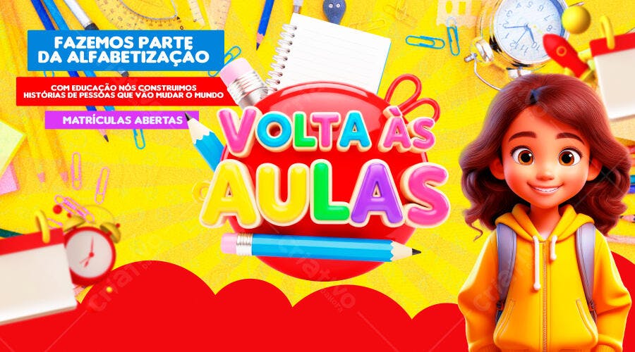 Flyer Volta às Aulas Menina Estudante Matrículas Abertas PSD Editável
