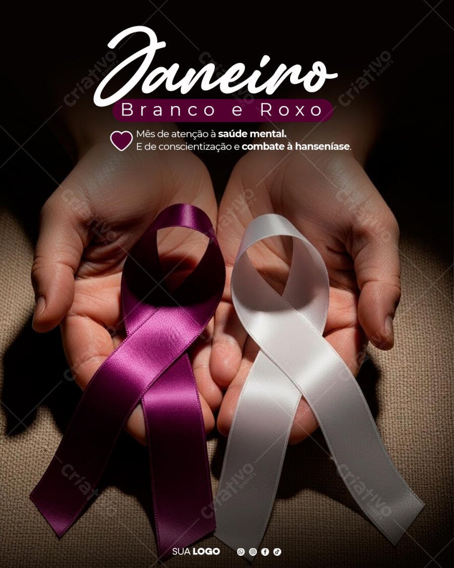 Post para Redes Sociais Janeiro Branco e Roxo PSD Editável