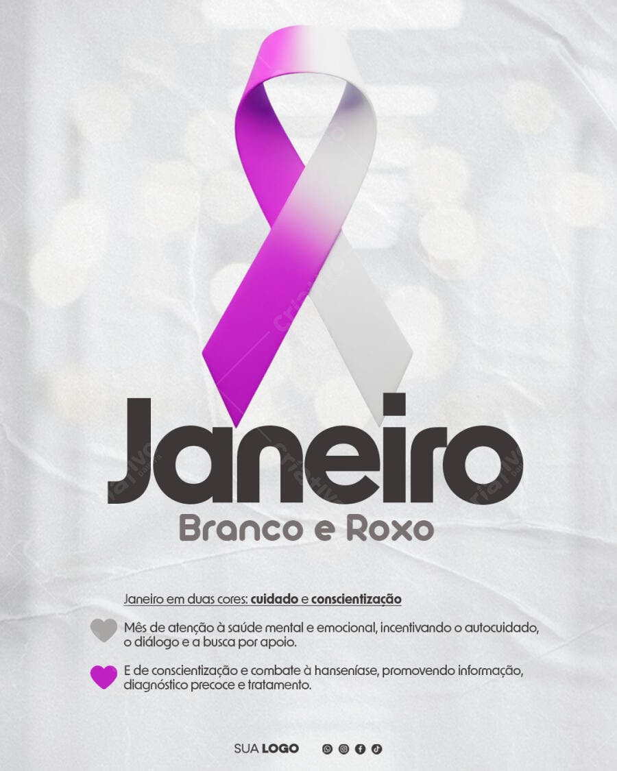 Flyer Janeiro Branco e Roxo Conscientização PSD Editável