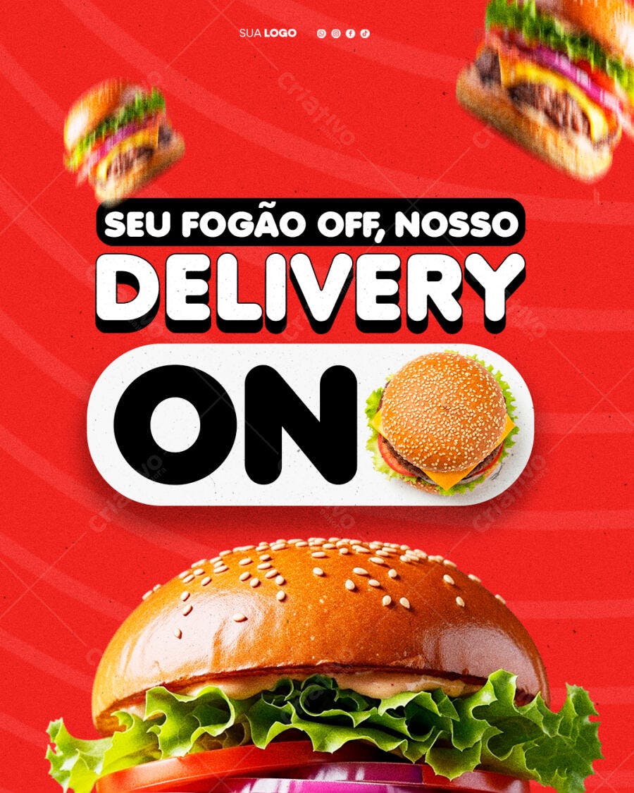 Flyer Vermelho de Hamburguer Delivery Seu Fogão Off PSD Editável