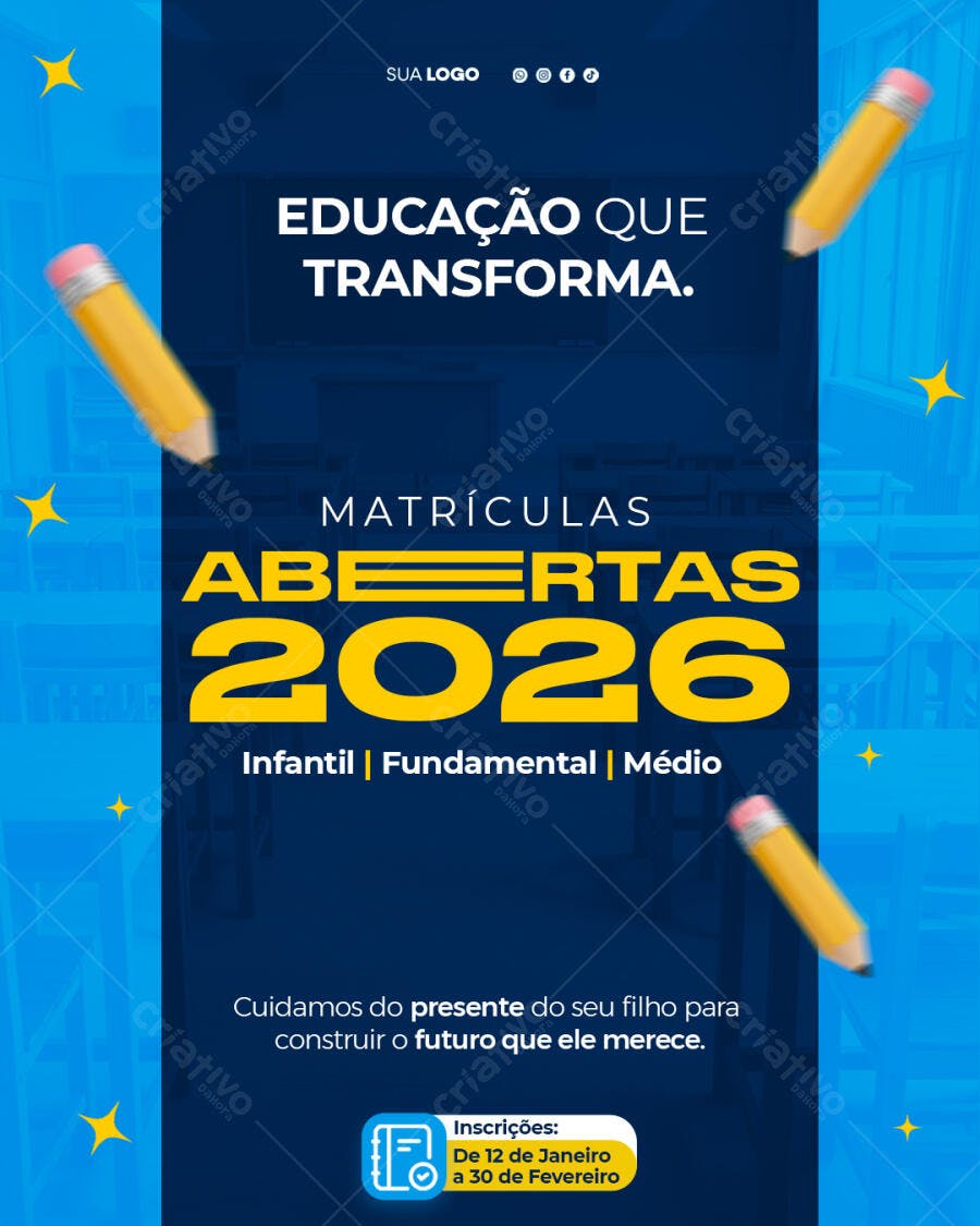 Flyer Matrículas Escolares 2026 PSD Editável