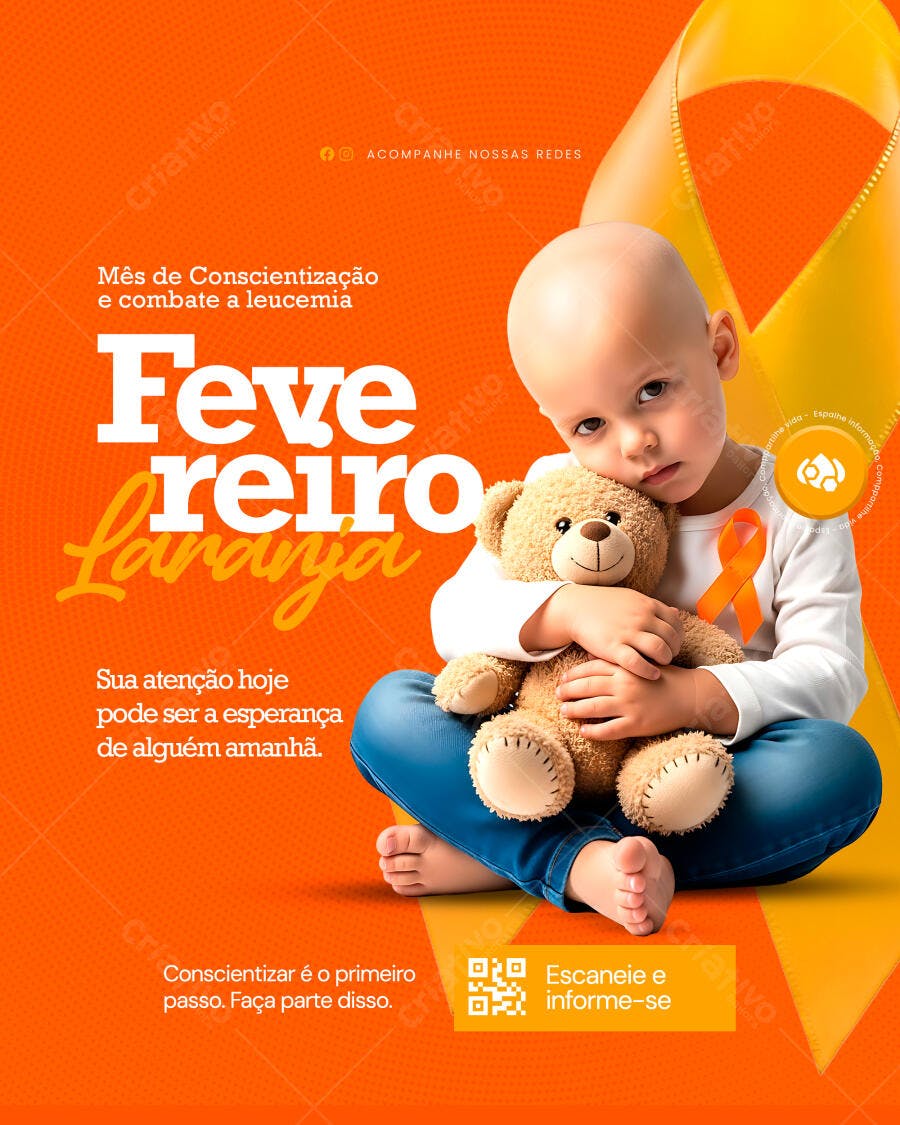 Social Media Flyer Fevereiro Laranja Combate Leucemia PSD Editável
