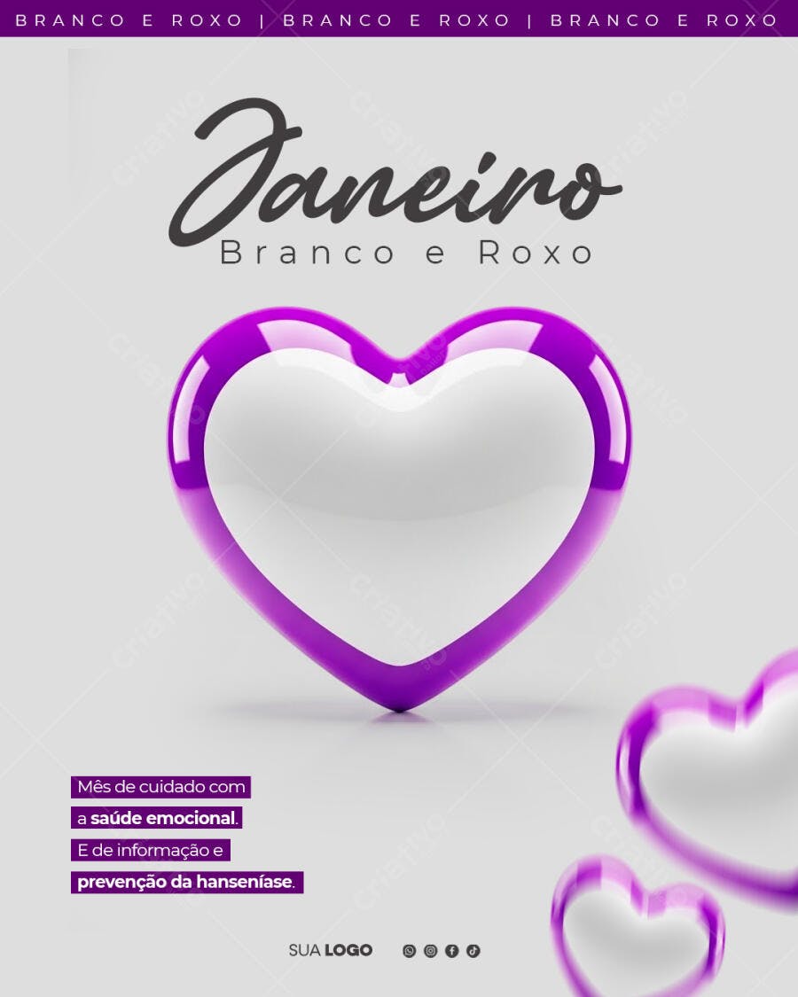 Post Instagram Janeiro Branco Roxo Saúde Emocional PSD Editável