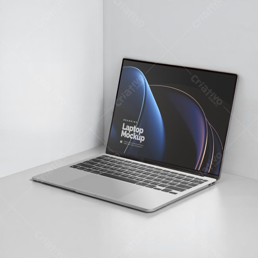 Mockup Notebook Prateado Moderno em Ambiente Minimalista Clean