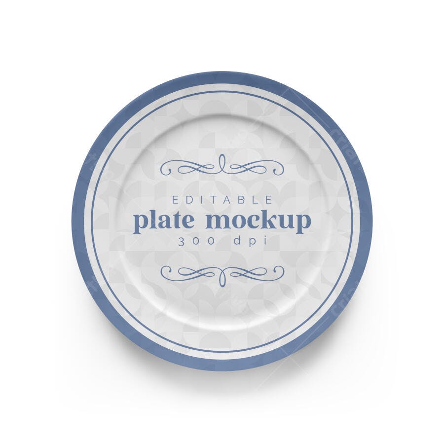 Mockup de Prato de Cerâmica Branco e Azul Elegante para Design de Menu