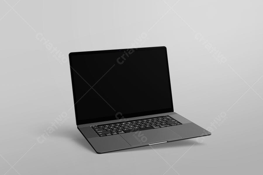 Mockup Notebook Cinza Fundo Branco Minimalista Editável