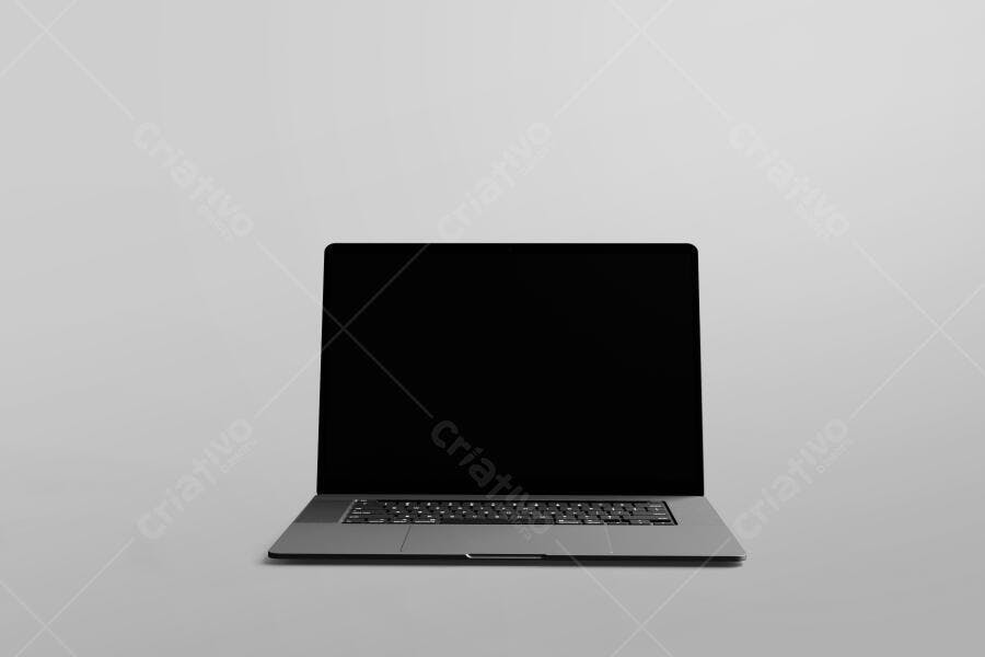Mockup Notebook Tela Preta Frontal Fundo Branco Editável