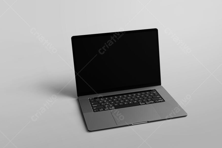 Mockup Notebook Cinza Fundo Branco Minimalista Editável