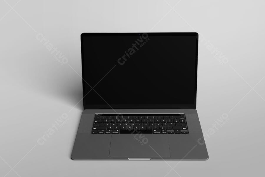 Mockup Notebook Cinza Frontal Fundo Branco Editável