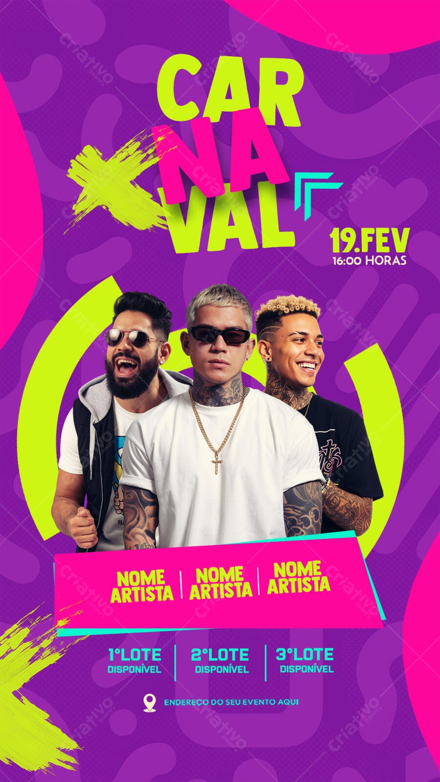 Flyer para Carnaval com Artistas 19 de Fev PSD Editável