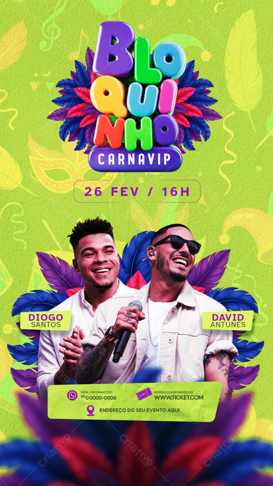 Flyer Vertical de Show de Carnaval Bloquinho Carnavip PSD Editável