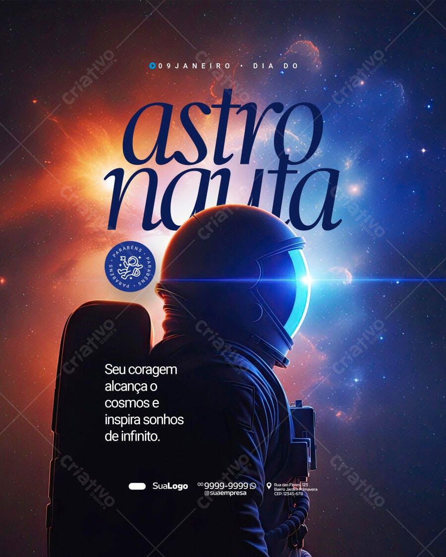 Flyer Dia do Astronauta 09 de Janeiro PSD Editável