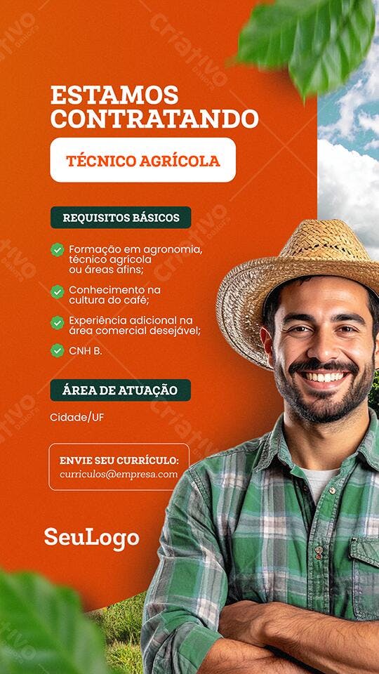Post Instagram Contratação Técnico Agrícola PSD Editável