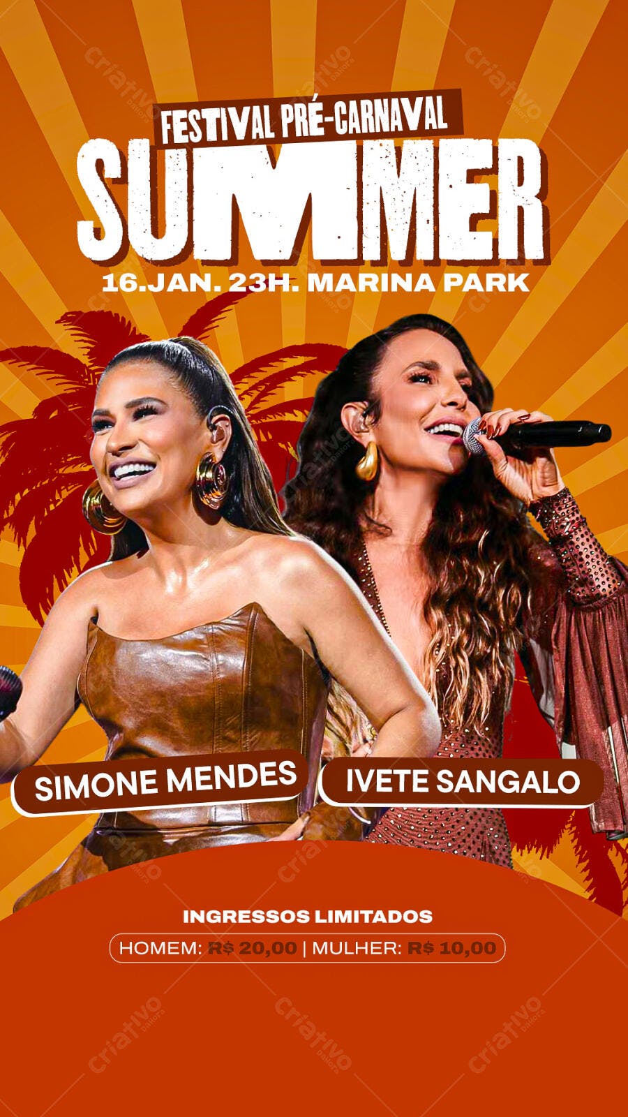Flyer de Show Festival Pré-Carnaval Summer com Simone Mendes Ivete Sangalo PSD Editável