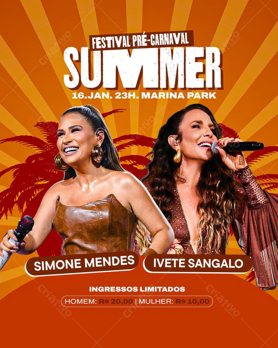 Flyer Festival Pré-Carnaval Simone Mendes Ivete Sangalo PSD Editável