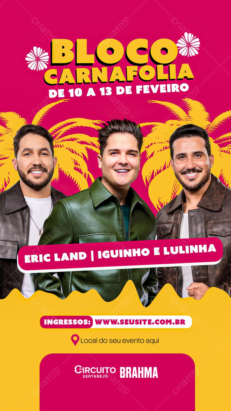 Flyer Bloco Carnafolia Sertanejo Eric Land Iguinho Lulinha PSD Editável