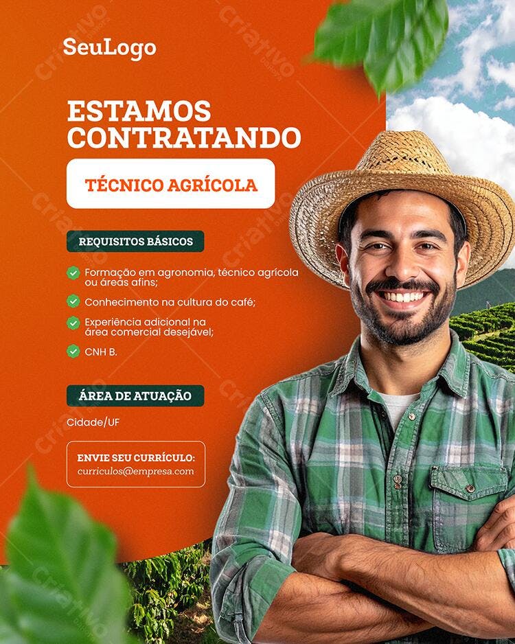 Post Instagram Contratação Técnico Agrícola PSD Editável