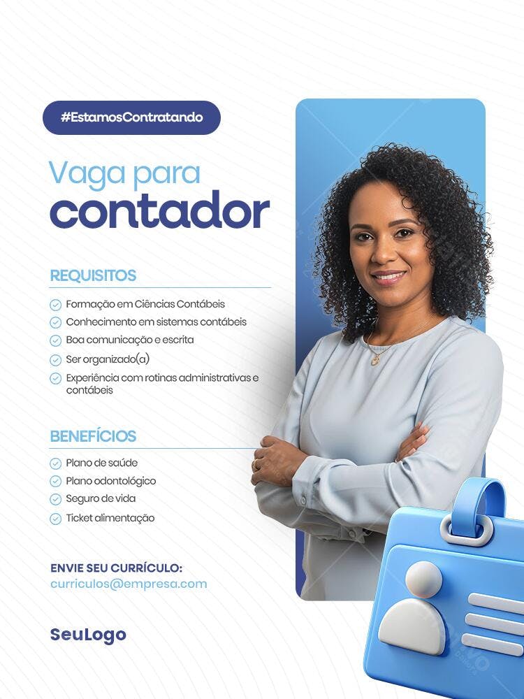 Flyer Vaga Contador Requisitos Benefícios PSD Editável