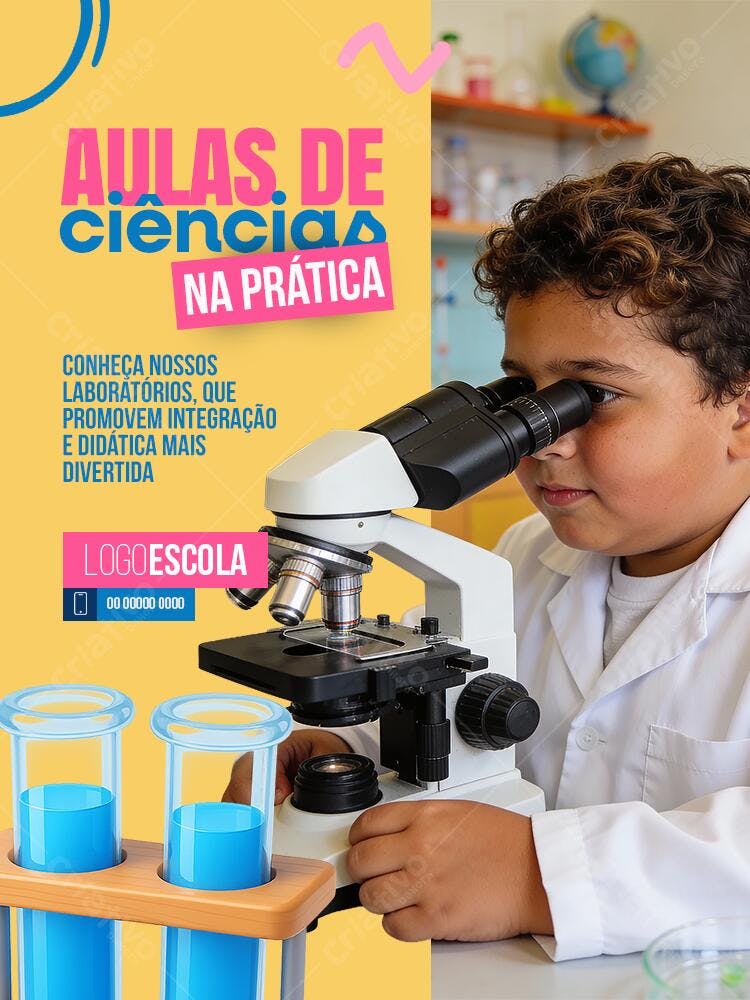 Post Instagram Aulas de Ciências Escola PSD Editável