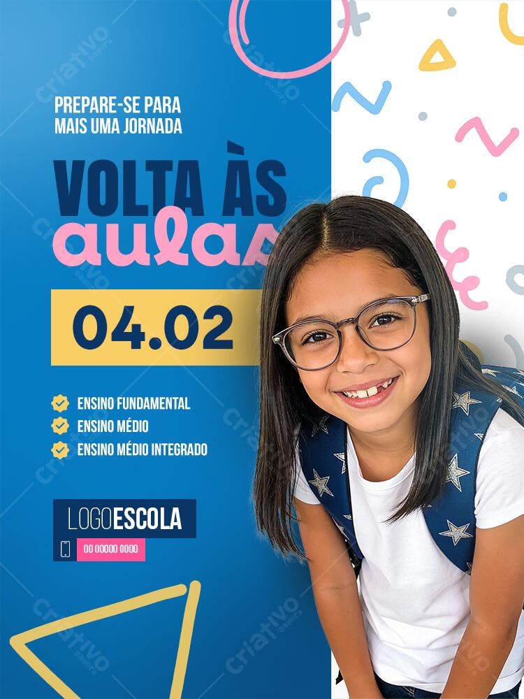 Flyer Volta às Aulas Escola Infantil PSD Editável