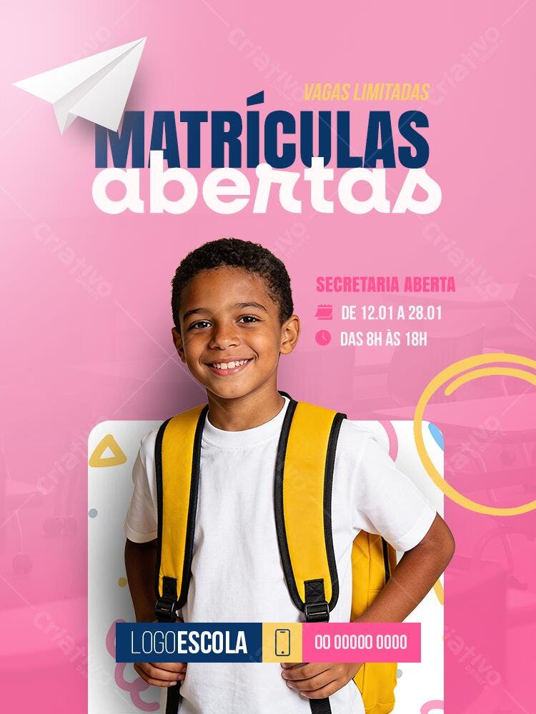 Flyer Matrículas Abertas Escola Infantil PSD Editável