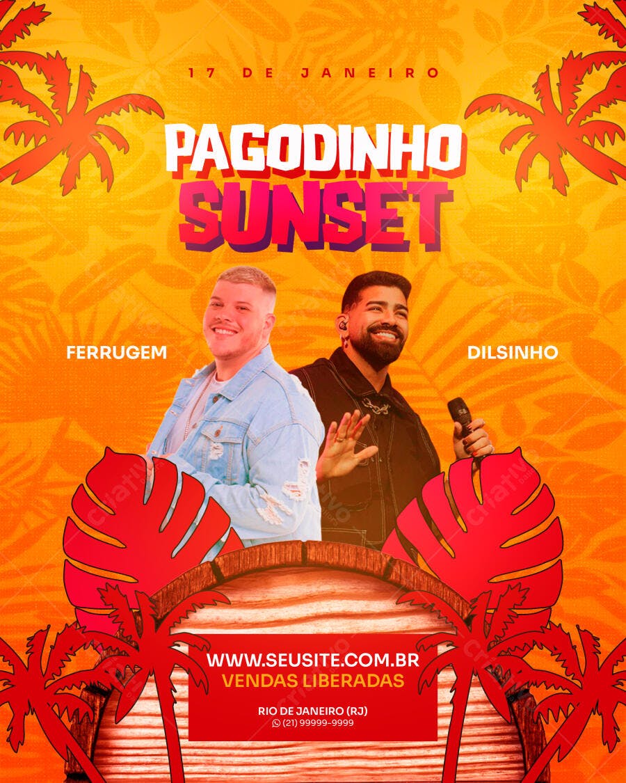 Flyer Pagodinho Sunset Ferrugem e Dilsinho PSD Editável