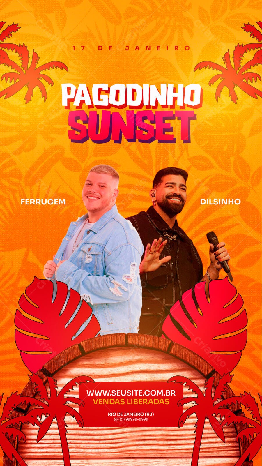 Flyer Pagodinho Sunset Show Pagode Ferrugem Dilsinho PSD Editável