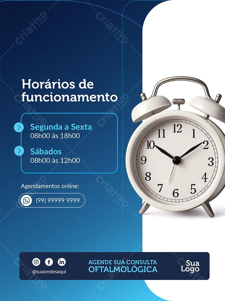Post Instagram Horários Funcionamento Oftalmologia PSD Editável
