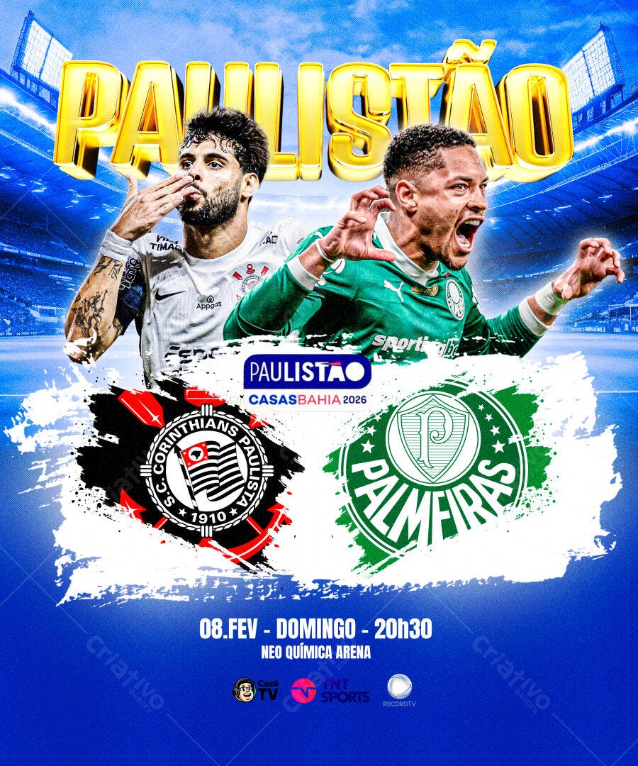 Flyer de Futebol Paulistão Corinthians Palmeiras PSD Editável